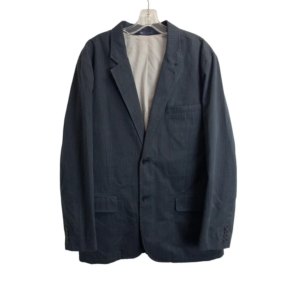 Gap Mens Navy Blue Pinstripe Cotton Blazer Sport Coat Jacket XL Unstructured
